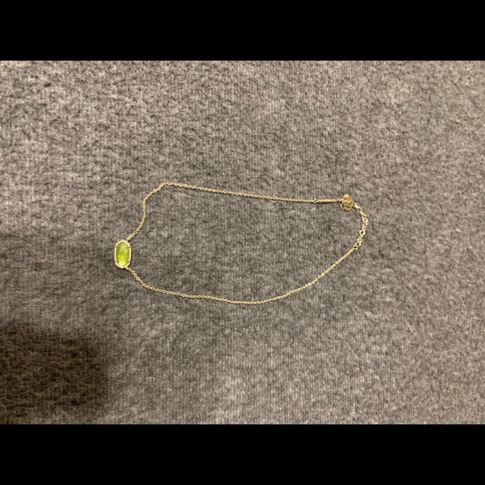 Kendra Scott light green necklace, gold chain
